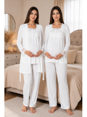 Effortt 2401E Ekru Lohusa Pijama Takım Sabahlık